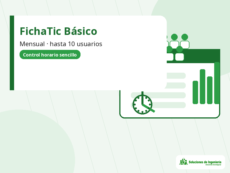 Imagen principal de FichaTic Básico mensual — control horario hasta 10 usuarios para hasta 10 usuarios