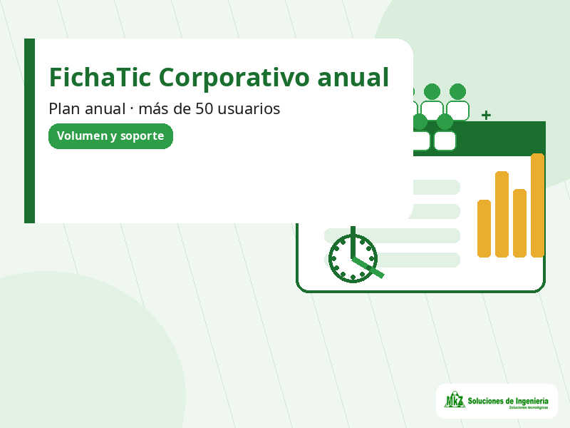 Imagen principal de FichaTic Corporativo anual — control horario empresas más de 50 usuarios para más de 50 usuarios