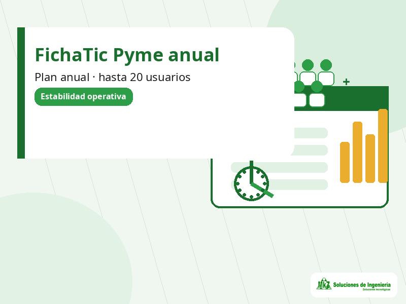 Imagen principal de FichaTic Pyme anual — software de control horario hasta 20 usuarios para hasta 20 usuarios