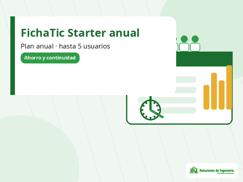 Imagen principal de FichaTic Starter anual — control horario hasta 5 usuarios para hasta 5 usuarios