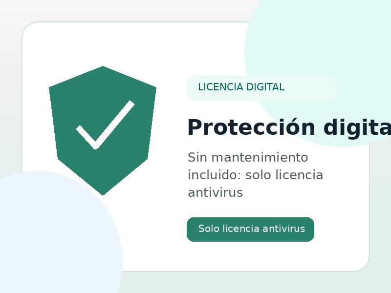 Protección digital con licencia de antivirus Kaspersky sin mantenimiento incluido